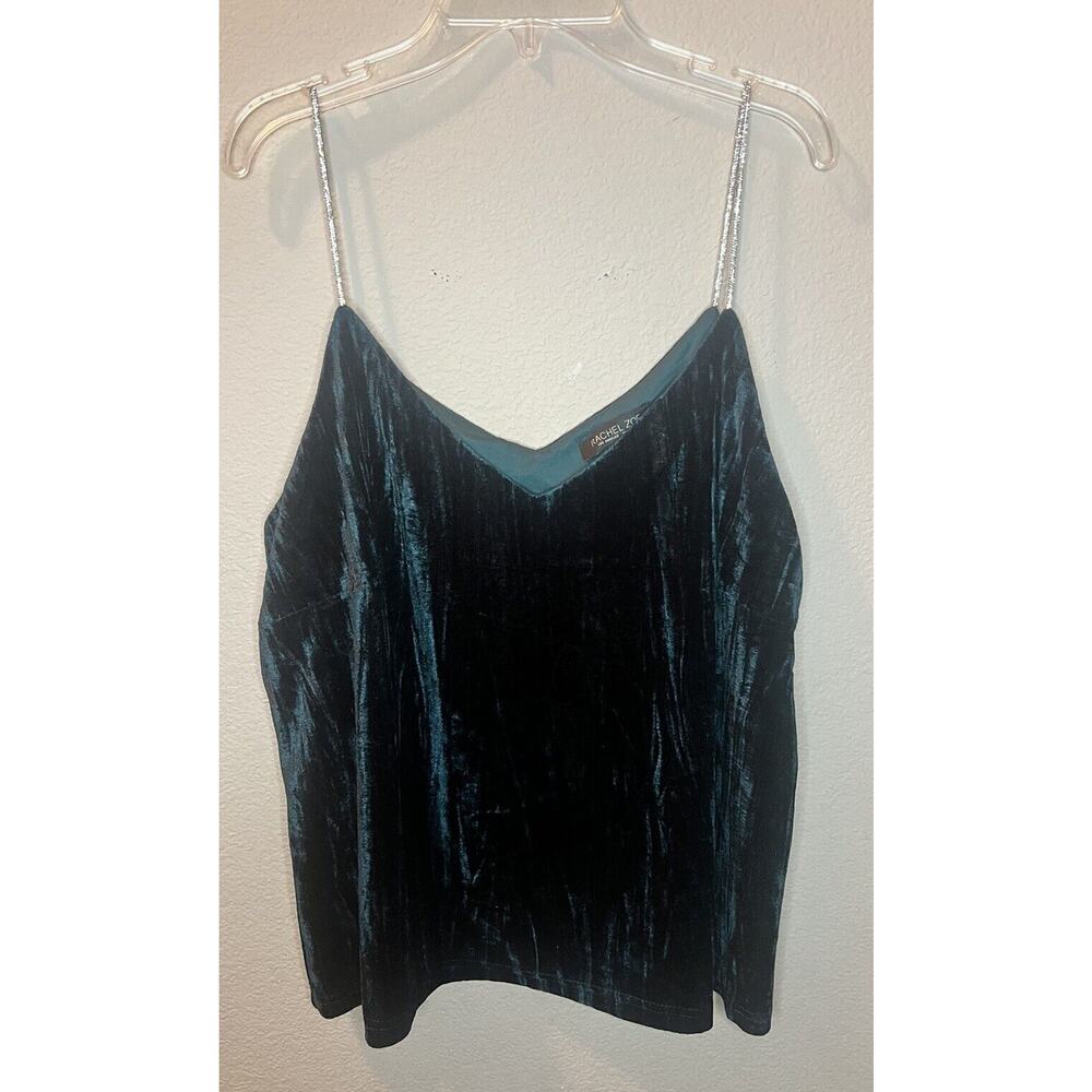 Women’s Rachel Zoe Emerald Velvet Blouse Crystal Embellished Straps Size Large - Picture 2 of 14